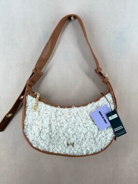 House of Want Cream Sherpa Vegan Leather Shoulder Bag NWT